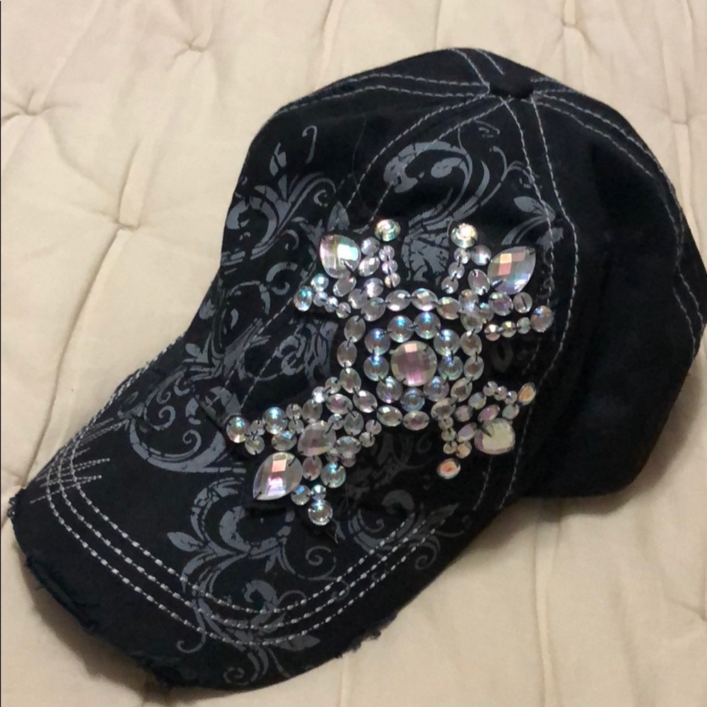 BLack BKE cross bling baseball cap